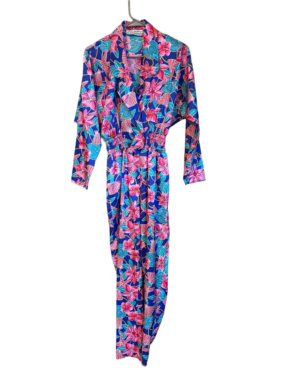 Vintage 80s 90s Joan Walters Tropical Floral Jumpsuit Hawaiian Resortwear